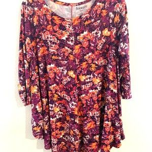 Roaman’s Tunic Shirt Top Large 18/20 Plus Pink Purple Pink Purple Floral